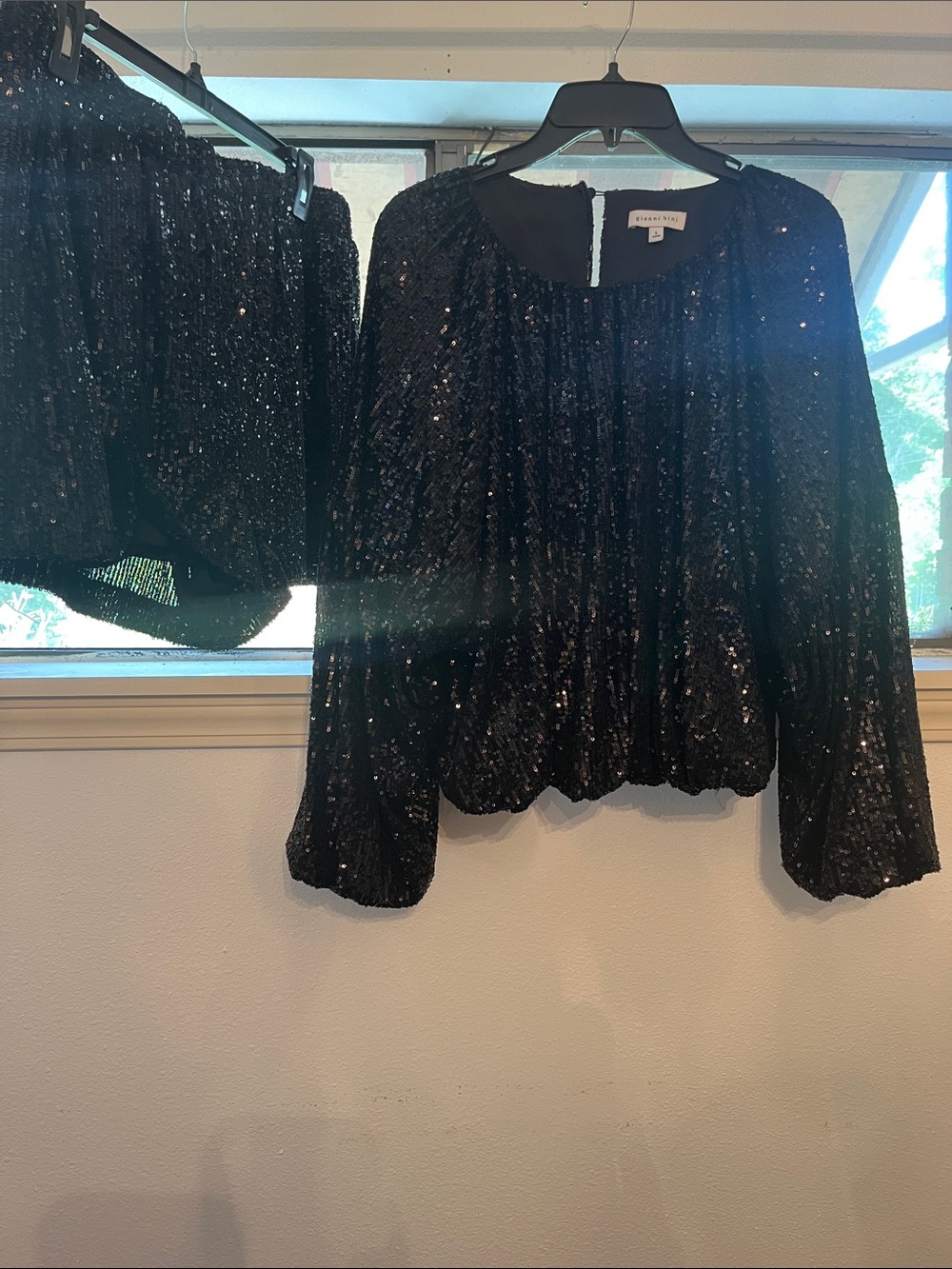 Aqua Black Sequin Long-Sleeve Pullover Top